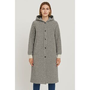 Cliche’ Black & White Houndstooth Hooded Fury Coat Size L